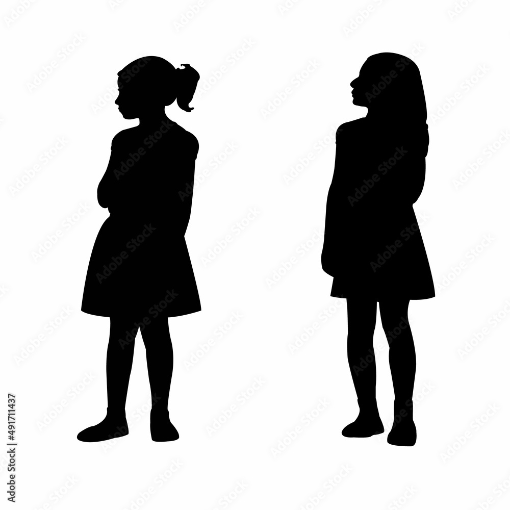 two girls standing body silhouette vector