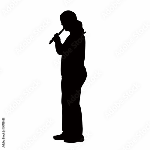 man playing flute, silhouette vector