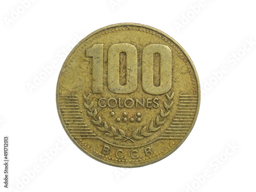 Costa Rica one hundred colones coin on a white isolated background photo