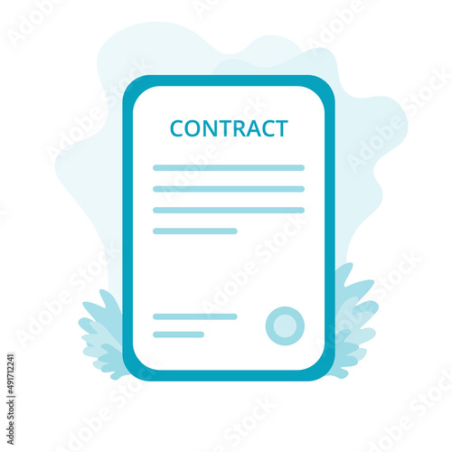 Signed contract, certified contract, business documentation. Vector illustration.