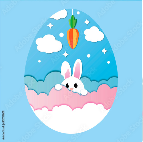blue postcard easter bunny. Easter card. Blue postcard.