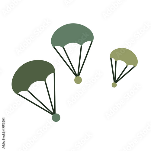 Vector illustration of cartoon three parachutes on white background.