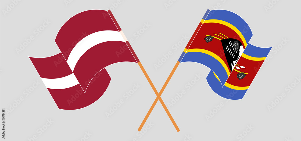 Crossed and waving flags of Latvia and Eswatini Crossed and waving flags of Latvia and Eswatini
