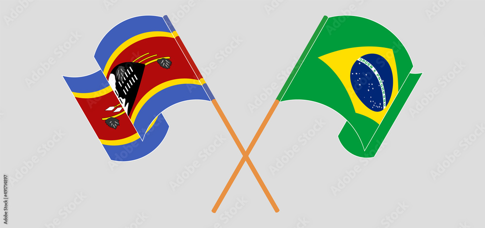 Crossed and waving flags of Eswatini and Brazil Crossed and waving flags of Eswatini and Brazil