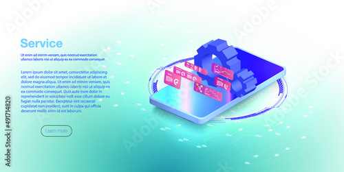 Isometric mobile phone and internet banking. online payment security  Smartphone frame less blank screen, rotated position. 3d isometric illustration cell phone. Smartphone