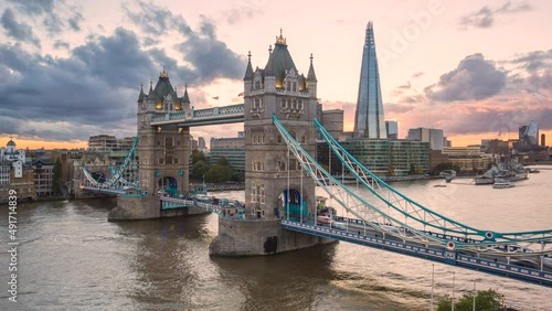 Time lapse of Tower Bridge and the Shard, River Thames, London, England, United Kingdom