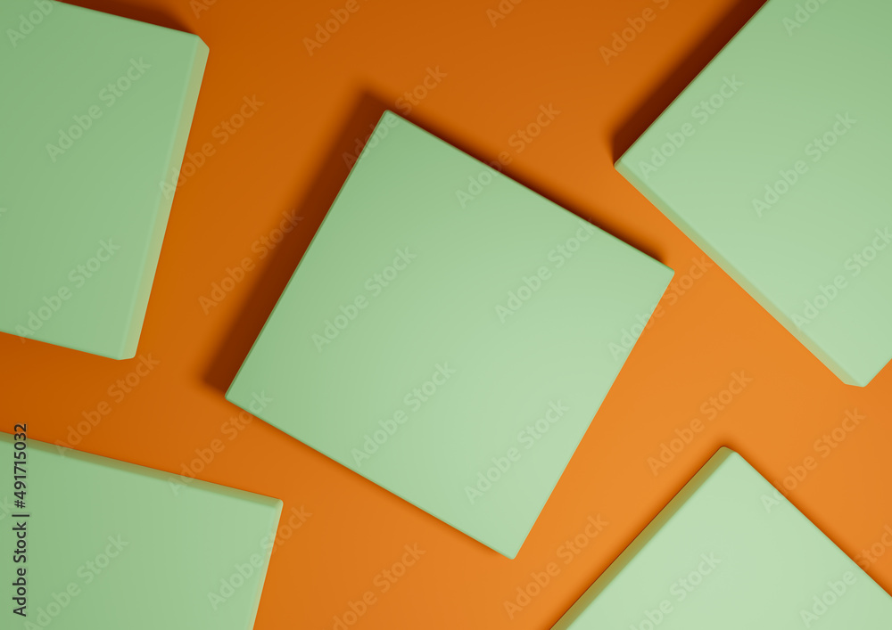 Neon orange, bright red, 3D render minimal, simple top view flat lay product display background with podium stands and geometric shapes Neon orange, bright red, 3D render minimal, simple top view flat lay product display background with podium stands and geometric shapes