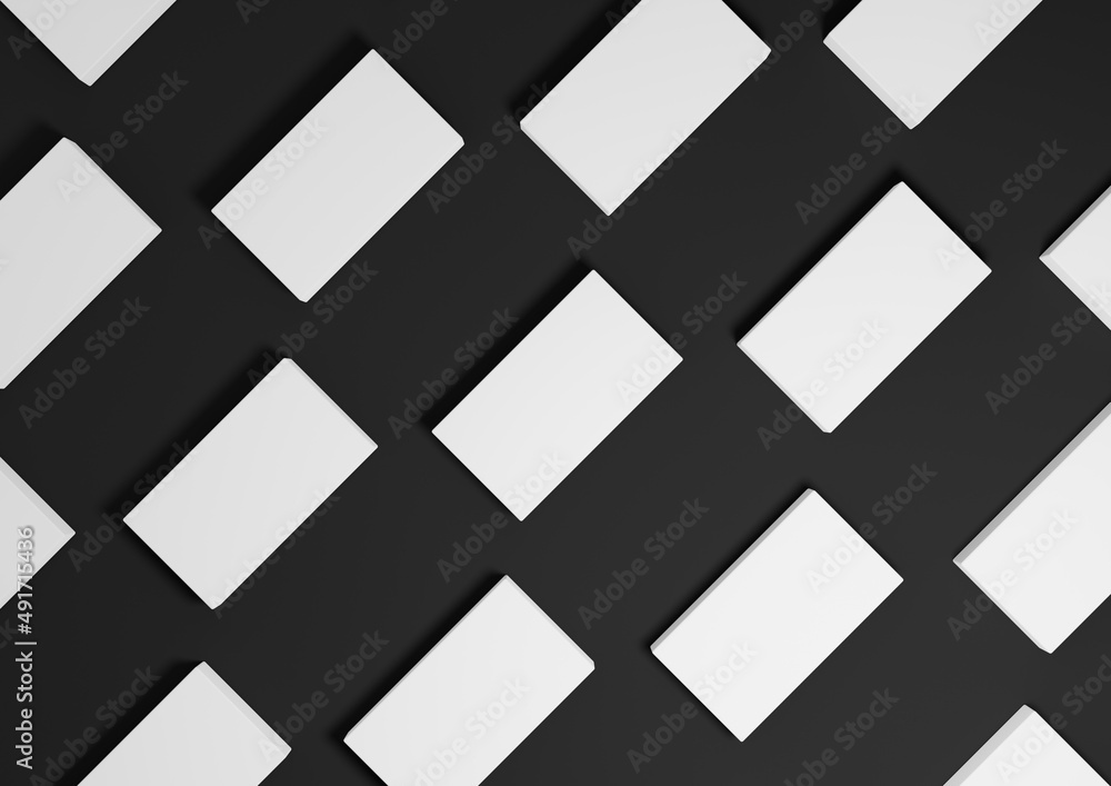 Black, dark gray, black and white, 3D render minimal, simple, modern top view flat lay product display from above background with repetitive square stands in a pattern