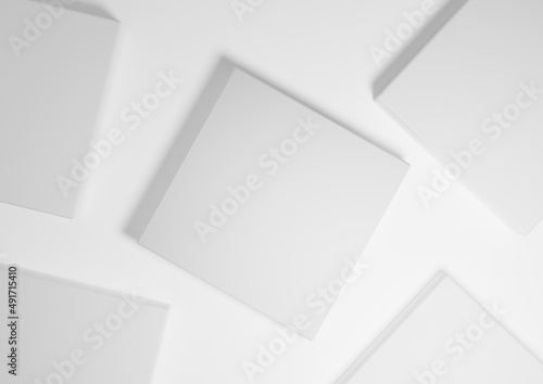 White, light gray, black and white, 3D render minimal, simple top view flat lay product display background with podium stands and geometric shapes