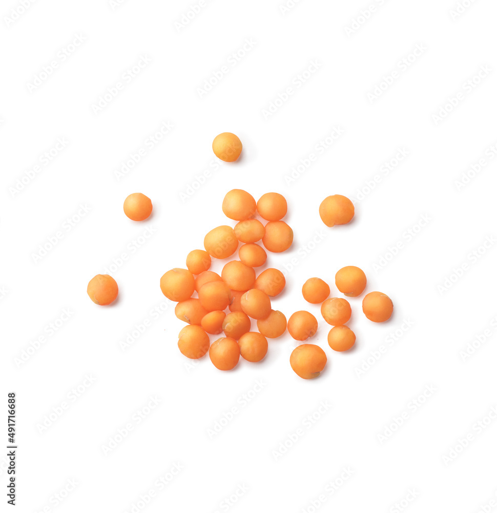 Red lentils on white background Red lentils on white background