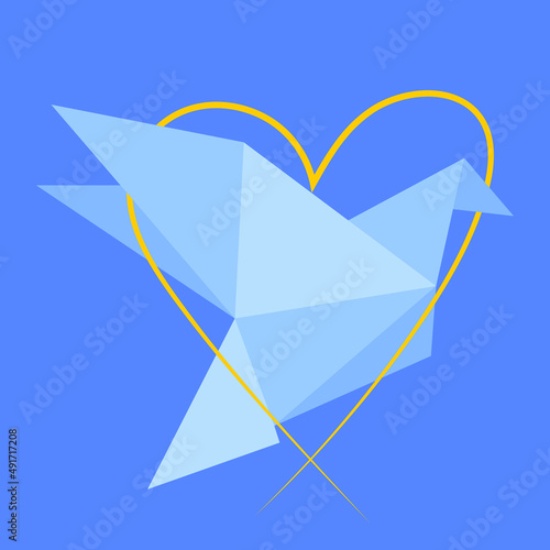 Peace to Ukraine. Support Ukraine sign. War in Ukraine concept. A dove of peace with a heart