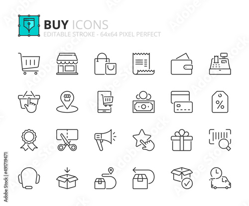 Simple set of outline icons about buy.