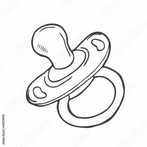 Pacifier in hand drawn doodle style. Sketch. Isolated on a white background. Vector illustration