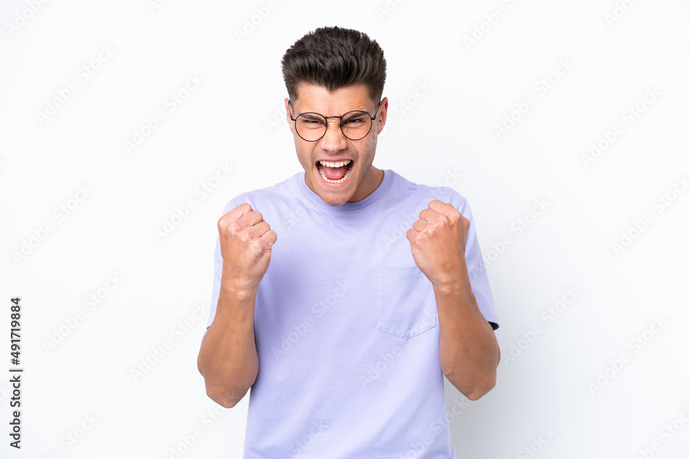 Young caucasian man isolated on white background frustrated by a bad situation Young caucasian man isolated on white background frustrated by a bad situation