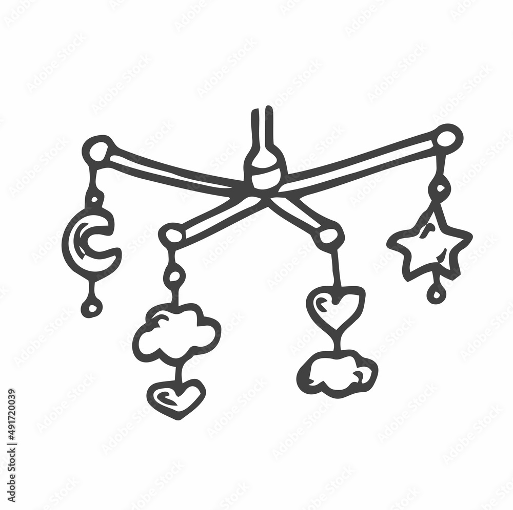 Baby mobile toys hand drawn outline doodle icon. Baby mobile toys as concept of kids sleep