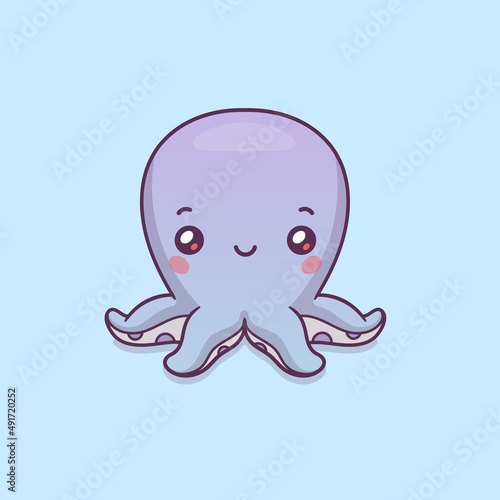 Cute octopus kawaii cartoon characer vector illustration