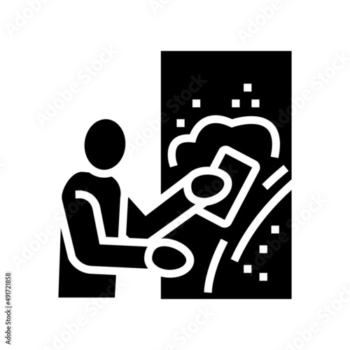 plasterer working glyph icon vector. plasterer working sign. isolated contour symbol black illustration
