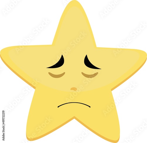 Vector cartoon character illustration of a star, with a sad expression