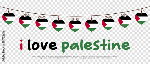 The national flag of the Palestine and the inscription I love Palestine. Vector illustration