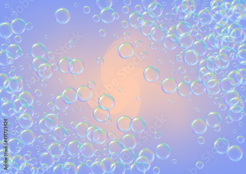 Bubble background with shampoo foam and detergent soap. 3d vecto