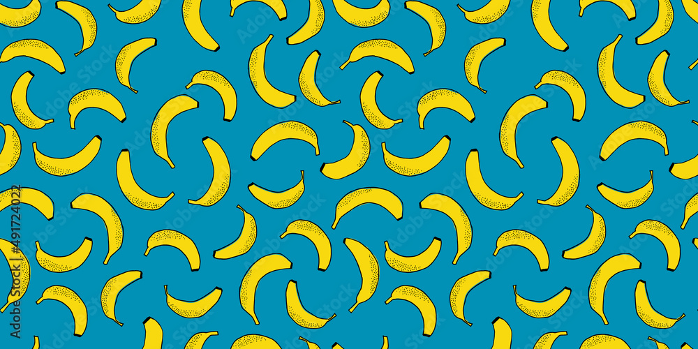 Many scattered bananas. Vector seamless pattern. Hand drawn fruits. Many scattered bananas. Vector seamless pattern. Hand drawn fruits.