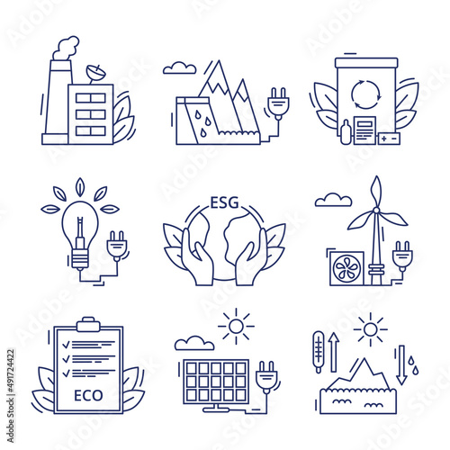 Set icons environmental, ESG concept. Vector illustration isolated on a white background.