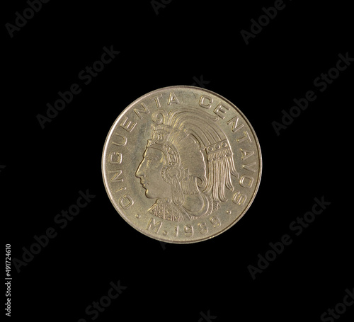 50 Centavos coin made by Mexico, that shows Bust 11th Tlatoani of Tenochtitlan Cuauhtemoc photo
