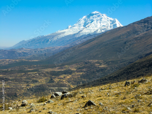 snowy peaks in the mountain range - sierra of Peru.