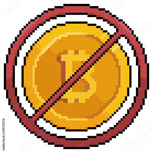 Pixel art ban bitcoin not cryptocurrencies vector icon for 8bit game on white background 
