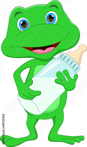 cartoon cute frog with milk bottle