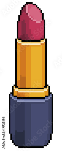 Pixel art lipstick makeup vector icon for 8bit game on white background