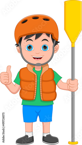boy with kayak paddle cartoon