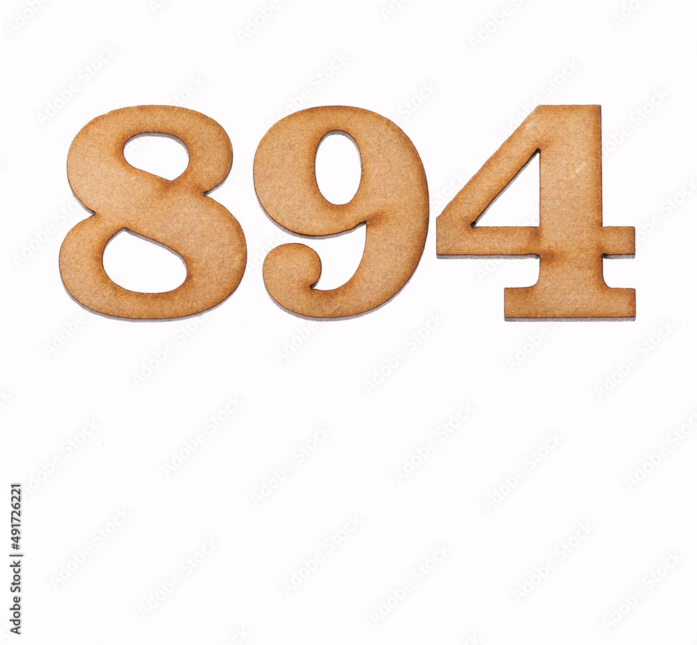 Number 894 in wood, isolated on white background Number 894 in wood, isolated on white background