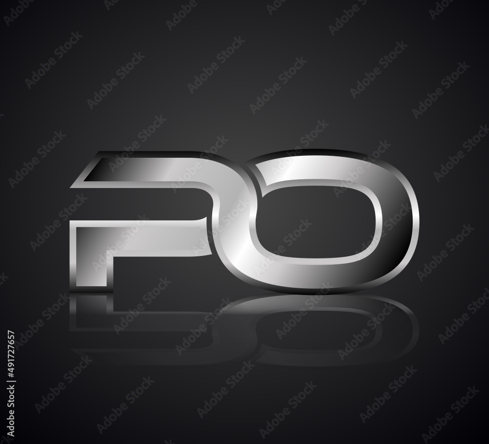 Modern Initial logo 2 letters Silver Metal Chrome simple in Dark Background with Shadow Reflection PO Modern Initial logo 2 letters Silver Metal Chrome simple in Dark Background with Shadow Reflection PO