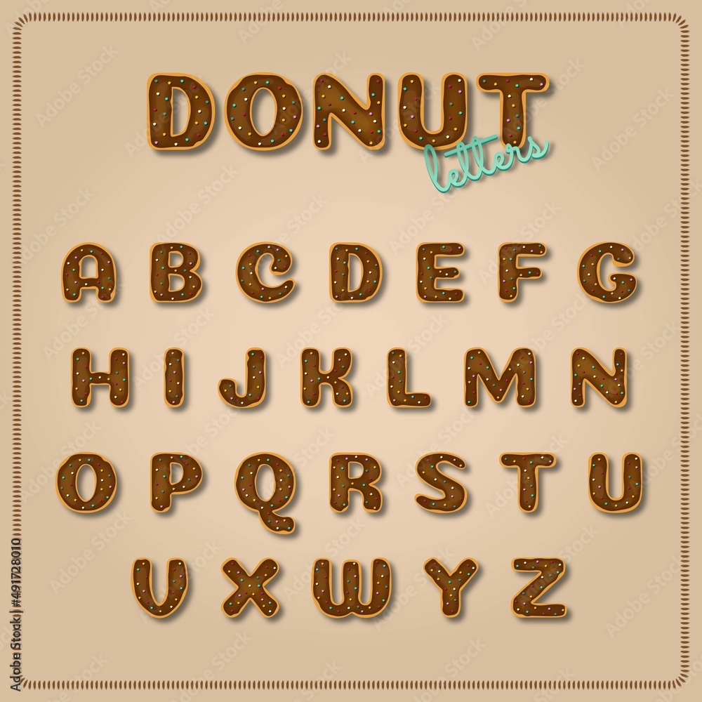 Decorative font in donut design. Alphabetical set with sweet letters in bakery donut style. Alphabet in chocolate vector design. Decorative font in donut design. Alphabetical set with sweet letters in bakery donut style. Alphabet in chocolate vector design.