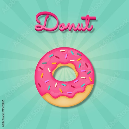 Pink enameled sweet donut. Donuts vector illustration.