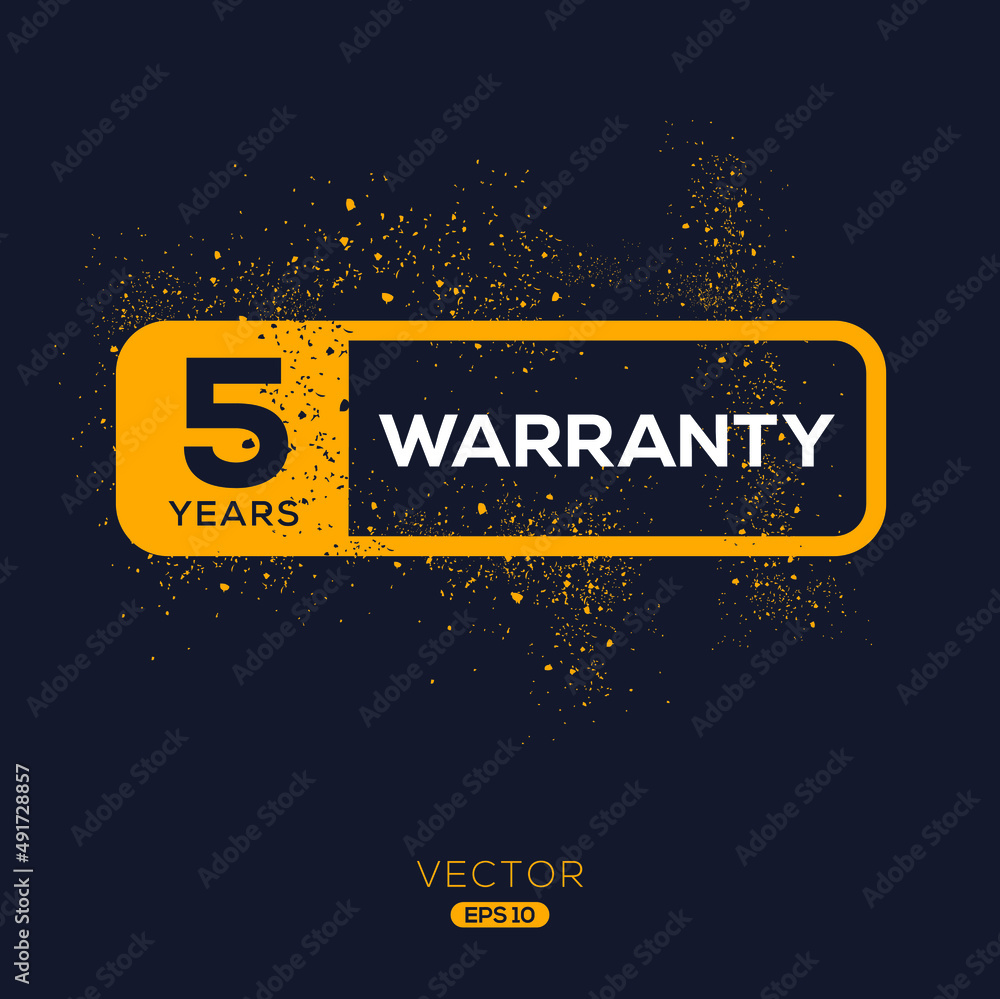 5 years warranty seal stamp, vector label.