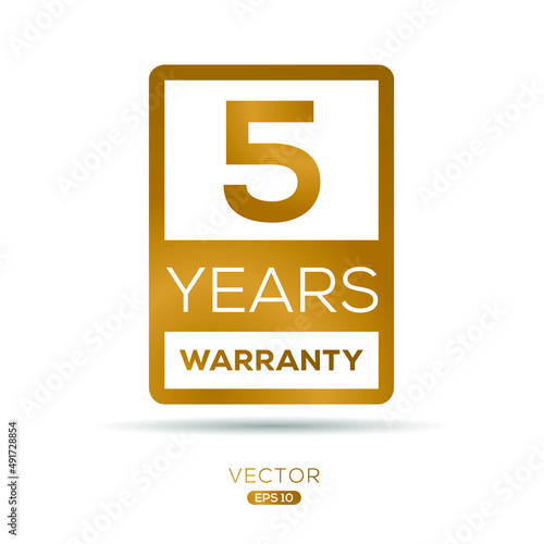 5 years warranty seal stamp, vector label.