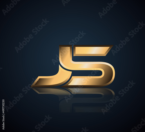 Modern Initial logo 2 letters Gold simple in Dark Background with Shadow Reflection JS