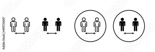 Social distance icons set. social distancing sign and symbol. self quarantine sign