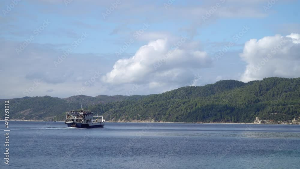 Ferry boat at Mount Athos near Zographou H. Monastery small harbour Ferry boat at Mount Athos near Zographou H. Monastery small harbour
