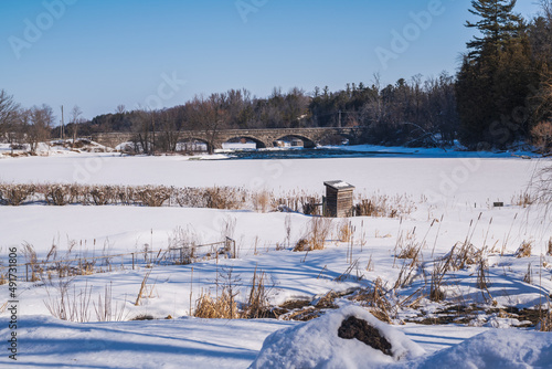 The five stone arch bridge over the Mississippi River in the village Packenham seen here in March. photo