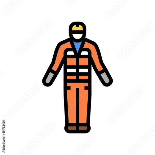 builder in safety costume color icon vector. builder in safety costume sign. isolated symbol illustration