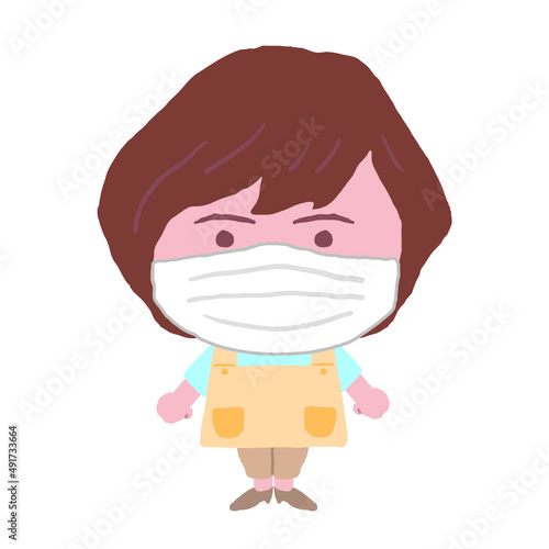 女性　エプロン　介護士　イラスト素材