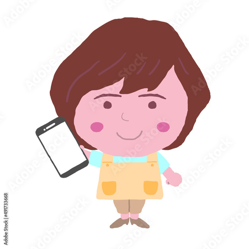 女性　エプロン　介護士　イラスト素材