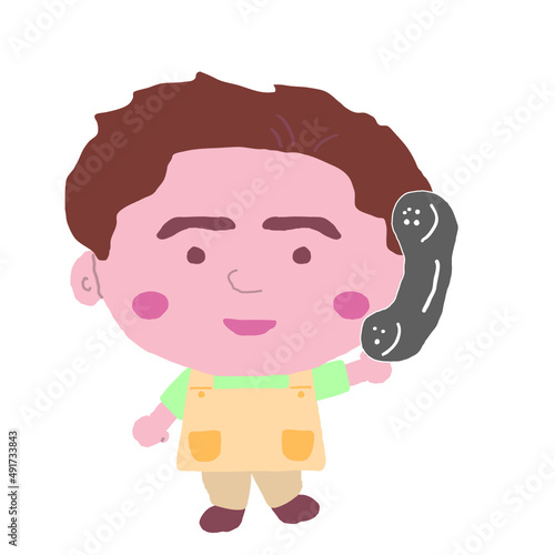 男性　エプロン　介護福祉士　イラスト素材