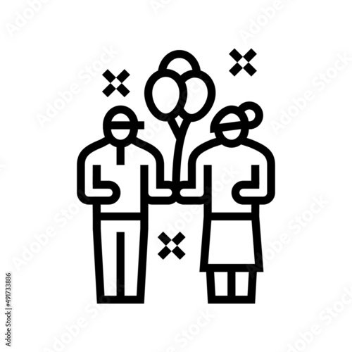 kids enjoying in amusement park line icon vector. kids enjoying in amusement park sign. isolated contour symbol black illustration