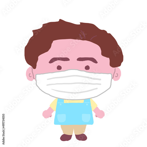 男性　エプロン　保育士　イラスト素材