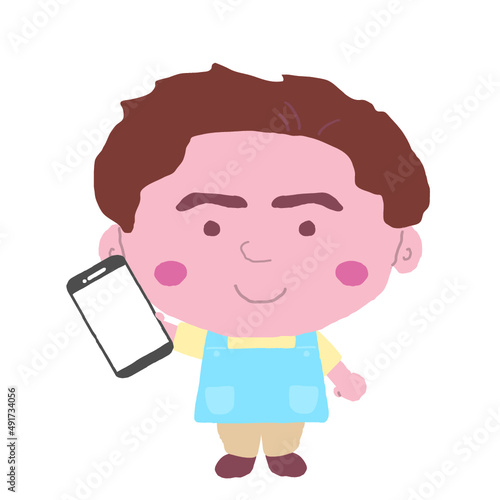 男性　エプロン　保育士　イラスト素材