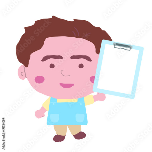 男性　エプロン　保育士　イラスト素材